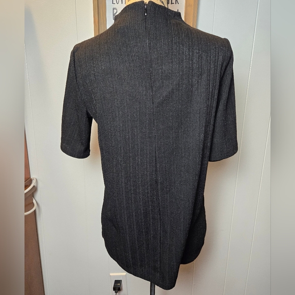 Jones New York, Solid Black High Neck Blouse With Zippered Back, Size Medium - Picture 3 of 7